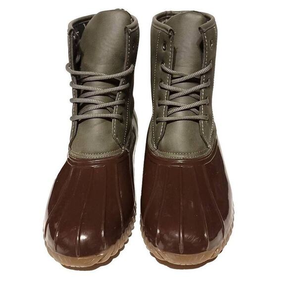 Charles Albert Duck Boots Size 11 Used Vegan Leather Green Brown Rain Womens - Picture 4 of 12
